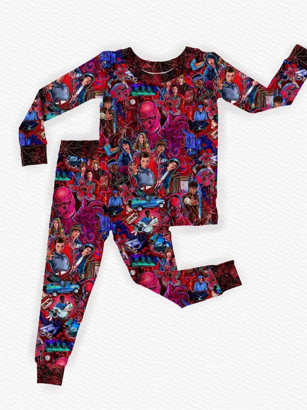 Kids Red Graphic One-Piece Pajama Set - Pop Culture Print